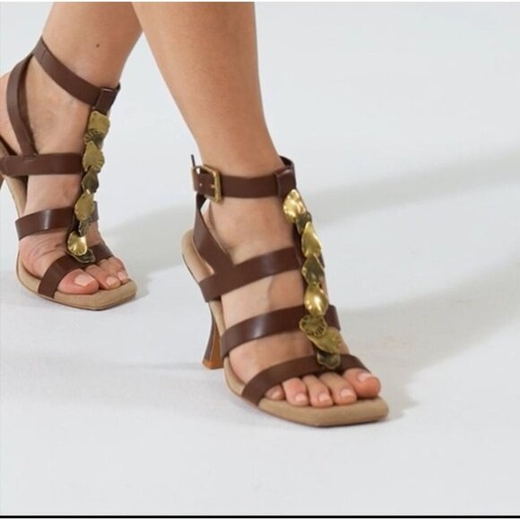 FRANCO SARTO / L-Rine / Dress Sandals / Amber / Brown / Leather / Gold Accent - Picture 5 of 8